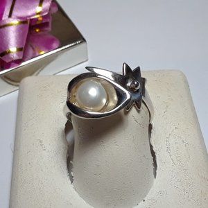 6mm Pearl & Sun Bypass 925 Adj Size Ring#15697